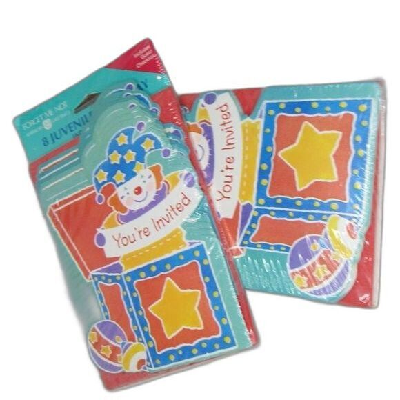Kids Birthday Party Invitations Jack in the Box Forget Me Not Children NOS VTG - Picture 3 of 4
